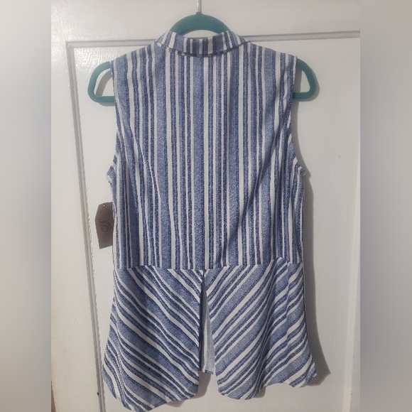Blue and White striped Eden & Olivia split back Top - Picture 2 of 9